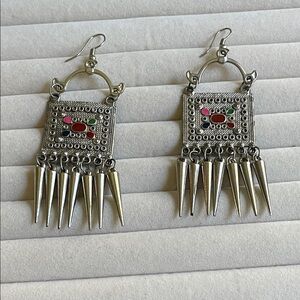 Bohemian Silver and Red Chandelier Earrings